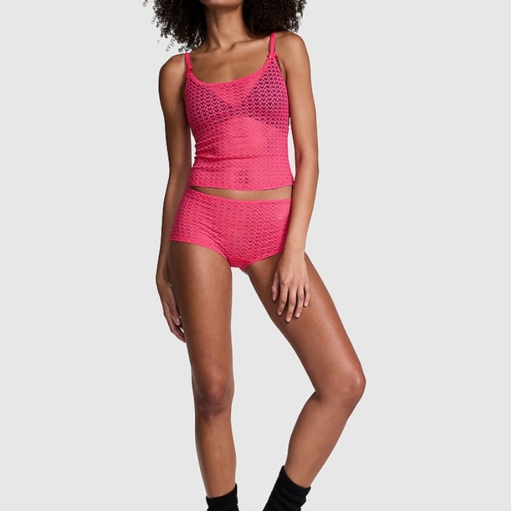 VS Wink Heart Lace Cami/Panty Set L
